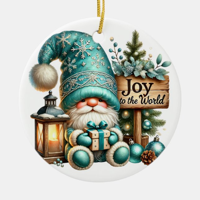 Christmas gnome cozy Christmas cozy gnome Joy Ceramic Ornament (Front)