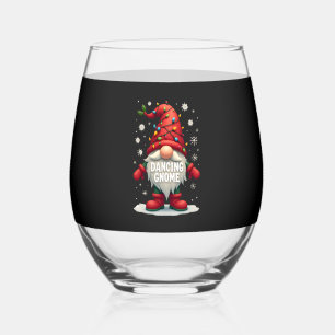 Christmas Gnome Dancing Gnome Family Christmas (3) Stemless Wine Glass