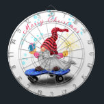 Christmas Gnome Dart Board<br><div class="desc">Dartboards with Happy Skater Gnome with Gifts and Sparkler - Funny - Merry Christmas Cartoon Drawing - Customizable - or Choose / Add Your Unique Text / Font / Color - Make Your Special Dart Board Gift - Resize and move or remove and add elements / image with Customization tool...</div>