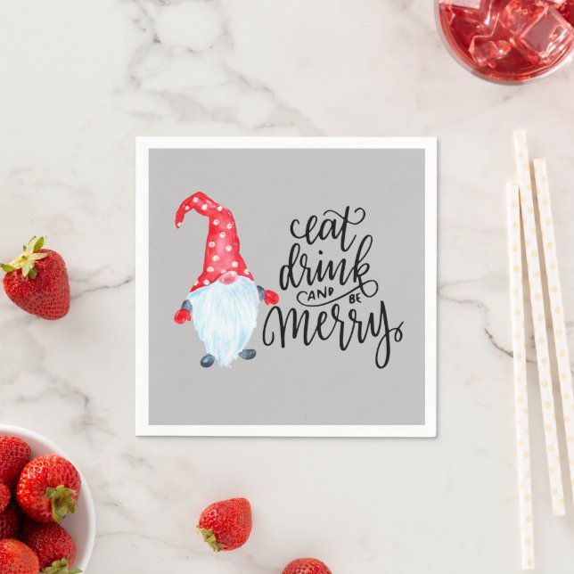 Christmas Gnome Eat Drink Be Merry  Napkins (Insitu)