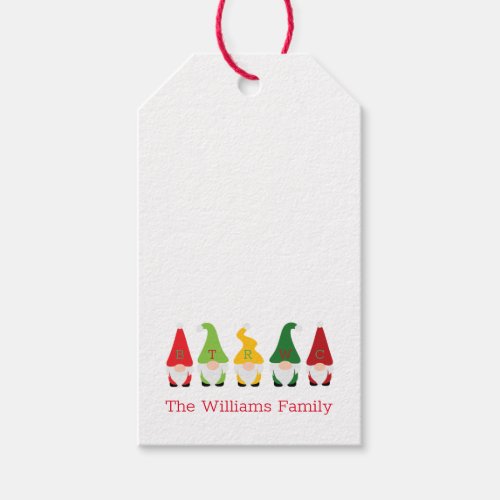 Christmas Gnome Family Custom Red Green Gift Tag