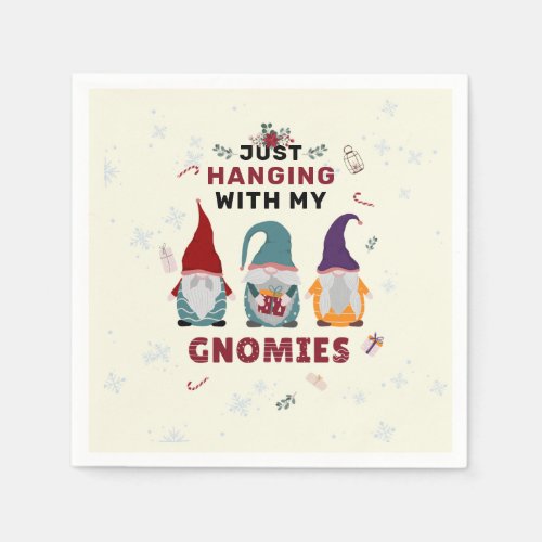 Christmas Gnome Family Cute Hanging Out Gnomies Napkins