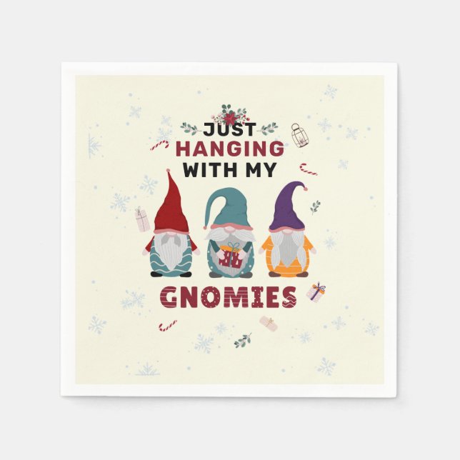 Christmas Gnome Family Cute Hanging Out Gnomies Napkins (Front)
