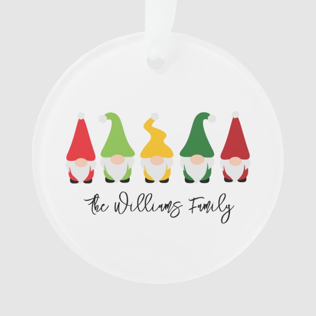 Christmas Gnome Family NAME Festive Fun Holiday Ornament (Front)