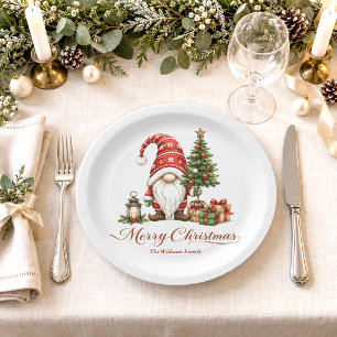 Christmas Gnome Family Name Paper Plates