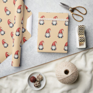 Christmas Gnome Festive Holiday Gift on Apricot Wrapping Paper