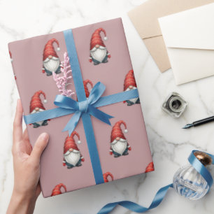 Christmas Gnome Festive Holiday Gift on Rosy Brown Wrapping Paper