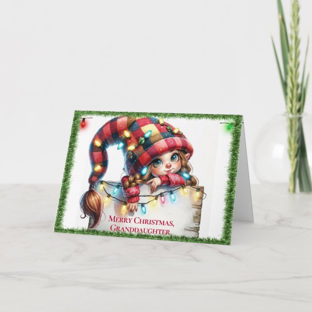 Christmas Gnome For Granddaughter Holiday Card (Front)