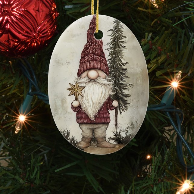 Christmas Gnome for the Holidays Ceramic Ornament (Creator Uploaded)