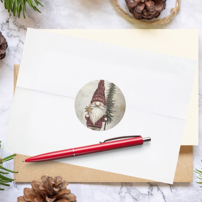 Christmas Gnome for the Holidays Classic Round Sticker (Creator Uploaded)