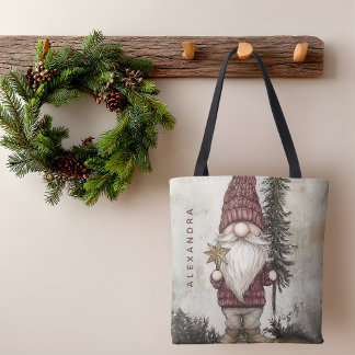 Christmas Gnome for the Holidays Custom Name Tote Bag