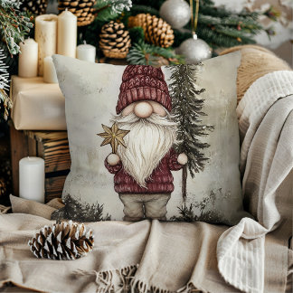 Christmas Gnome for the Holidays Throw Pillow