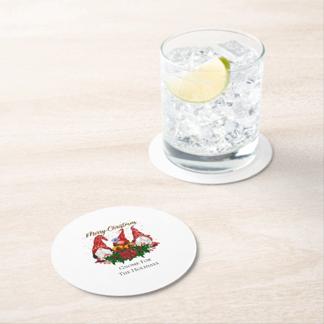 Christmas Gnome For The Holidays Trendy Round Paper Coaster (Insitu)