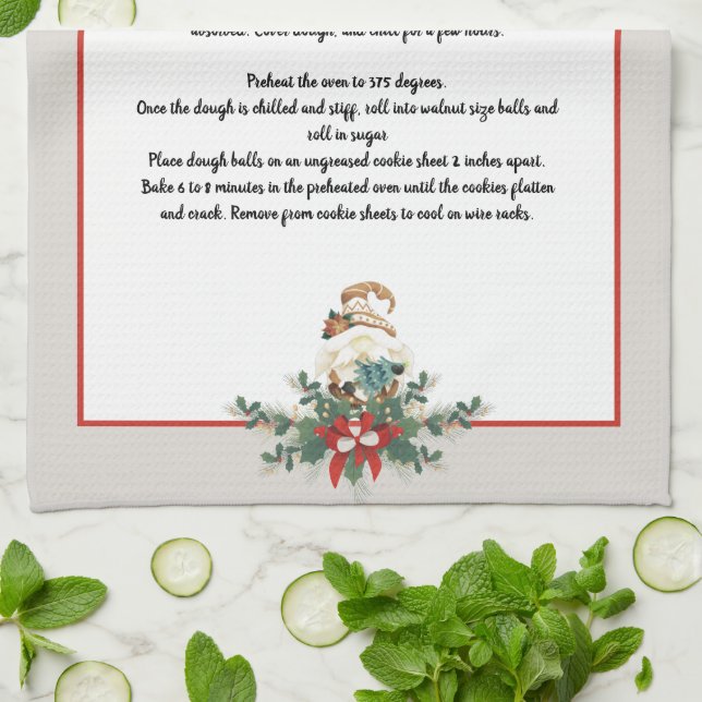 Christmas Gnome garland Gray Recipe keepsake  Kitchen Towel (Folded)