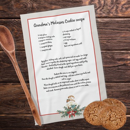 Christmas Gnome garland Gray Recipe keepsake  Kitchen Towel