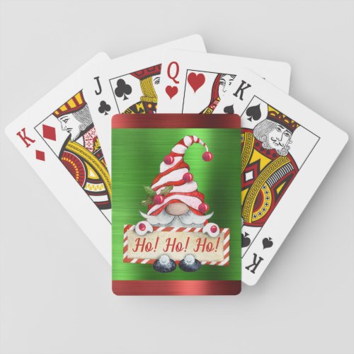 Christmas Gnome Ho Ho Ho Red Green Metallic Poker Cards