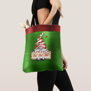 Christmas Gnome Ho! Ho! Ho! Red Green Metallic Tote Bag
