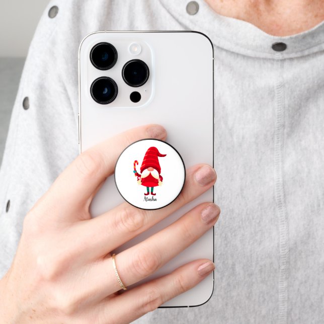 Christmas Gnome Holding A Candy Cane PopSocket (Hand)
