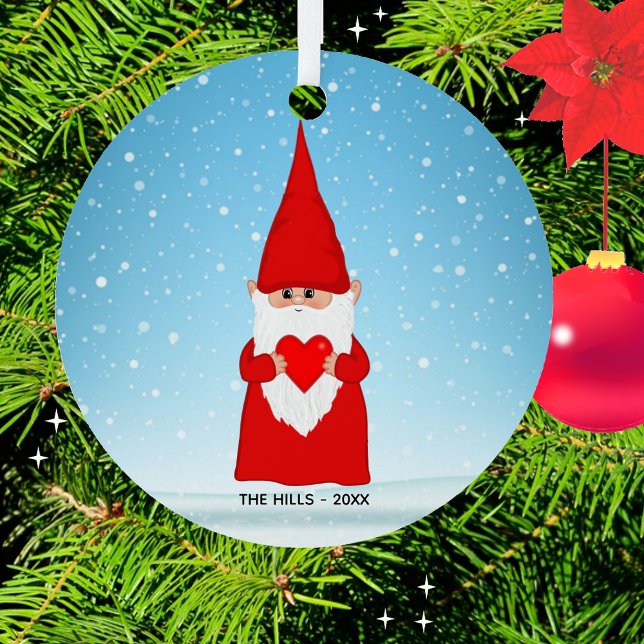 Christmas Gnome Holding a Heart Metal Ornament (Creator Uploaded)