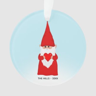 Christmas Gnome Holding a Heart on Light Blue