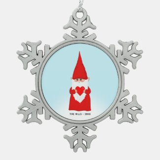 Christmas Gnome Holding a Heart on Light Blue