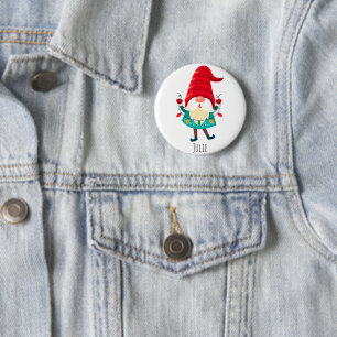 Christmas Gnome Holding Christmas Lights Button