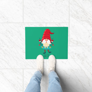 Christmas Gnome Holding Christmas Lights Doormat