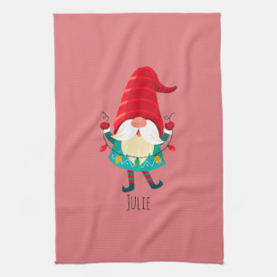 Christmas Gnome Holding Christmas Lights Kitchen Towel