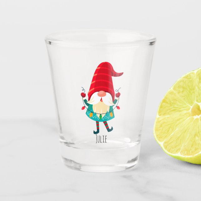 Christmas Gnome Holding Christmas Lights Shot Glass (Front)