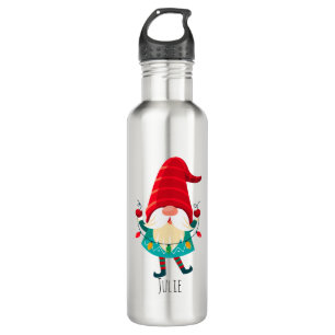 Christmas Gnome Holding Christmas Lights Stainless Steel Water Bottle