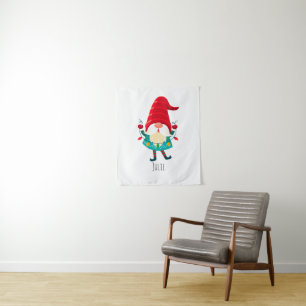 Christmas Gnome Holding Christmas Lights Tapestry