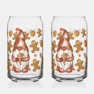 Christmas Gnome Holding Gingerbread Men Festive Can Glass