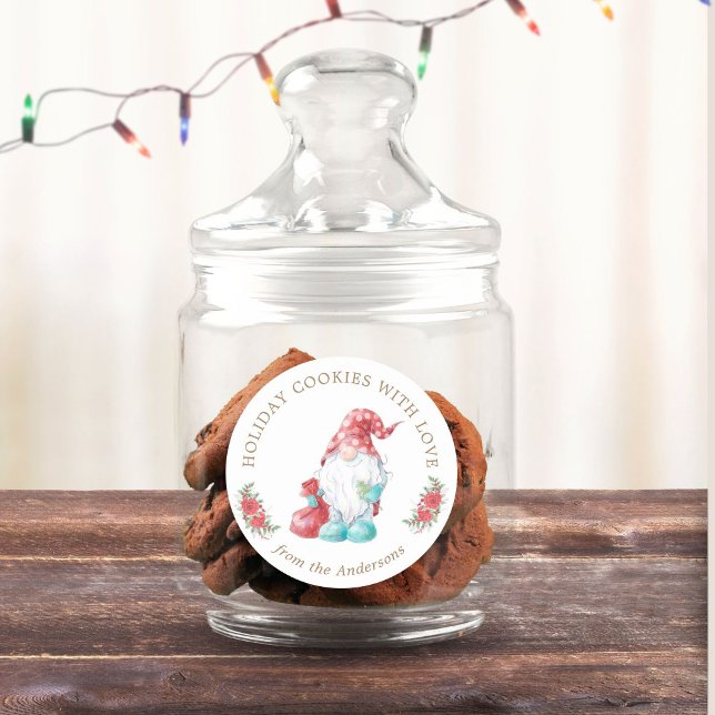 Christmas Gnome Holiday Cookie Exchange Monogram Classic Round Sticker (Creator Uploaded)