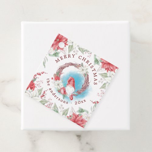 Christmas gnome holiday elegant floral favor tags