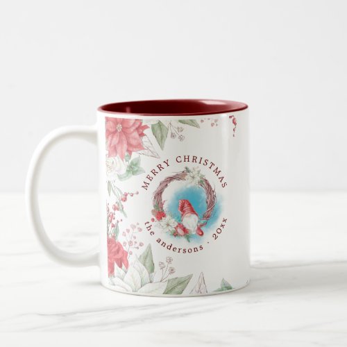Christmas gnome holiday elegant floral monogram Two_Tone coffee mug