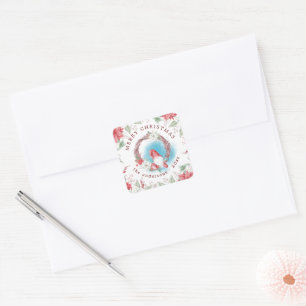 Christmas Gnome Holiday Elegant Floral Square Sticker