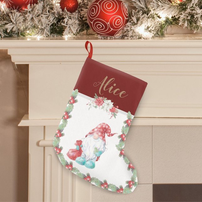 Christmas Gnome Holiday Floral Monogram Stocking (Creator Uploaded)