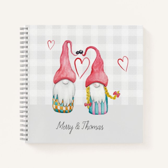 Christmas Gnome In Love Watercolor Hand-painted M Notebook (Front)