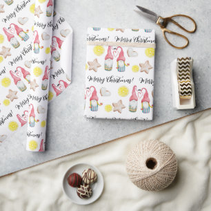 Christmas Gnome In Love Watercolor Hand-painted Wrapping Paper