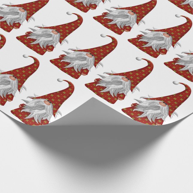 Christmas Gnome in Red Costume Wrapping Paper (Corner)