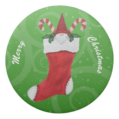 Christmas Gnome in Red Stocking Candy Canes Green Eraser