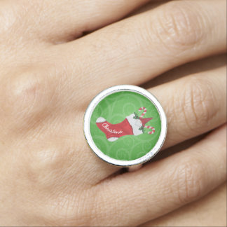 Christmas Gnome in Red Stocking Candy Canes Green Ring