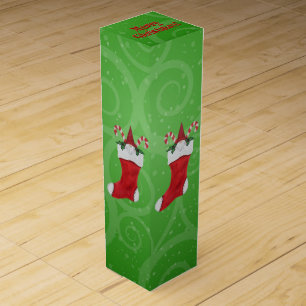 Christmas Gnome in Red White Stocking Candy canes Wine Box