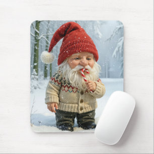 Christmas Gnome In Snowflakes With Candy Cane Mouse Pad