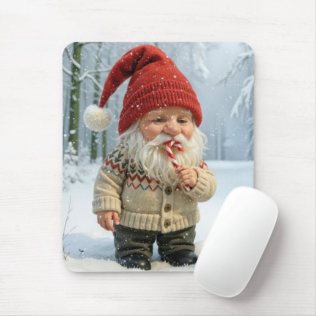 Christmas Gnome In Snowflakes With Candy Cane  Mouse Pad (With Mouse)
