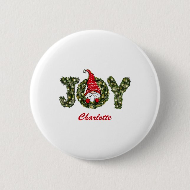 Christmas Gnome Joy Red Green White  Button (Front)