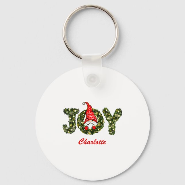 Christmas Gnome Joy Red Green White  Keychain (Front)