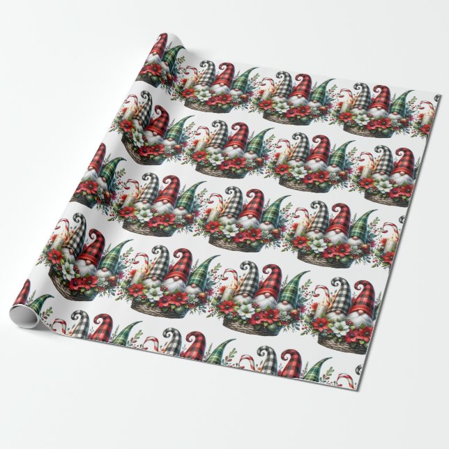 Christmas Gnome Marketplace Wrapping Paper (Unrolled)