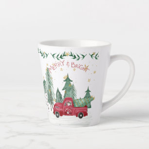 Christmas Gnome Merry Bright Red Truck Stars trees Latte Mug