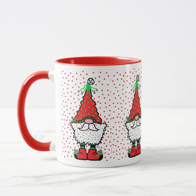 Christmas Gnome Mug With RED accents (Left)
